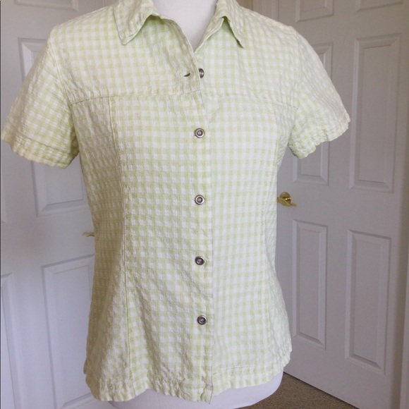 A.M.I. Tops - Green Gingham Short Sleeve Shirt